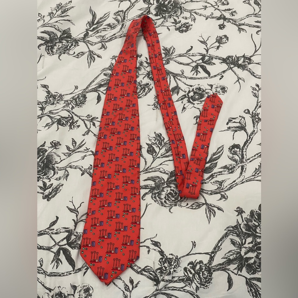 Peter Blair Coral 100%‎ Italian Silk Tie with Gardening Print